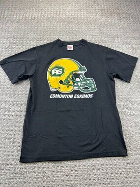 Vintage CFL Edmonton Football T-Shirt Men Small S Black Graphic Print Y2K 2000s